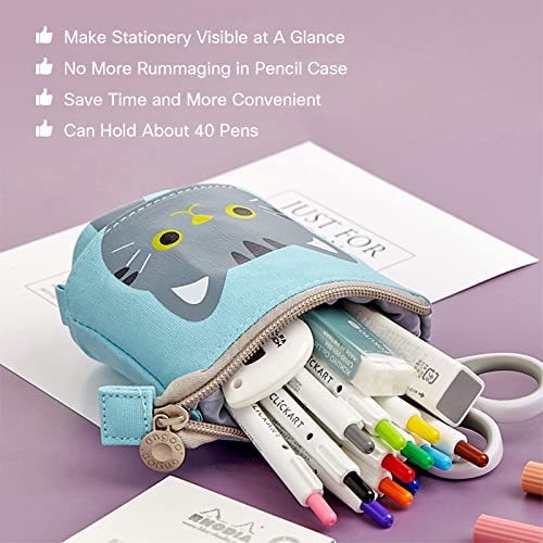 TOYESS Stand Pencil Holder,Telescopic Cartoon Cute Cat Pencil Case Cosmetic Durable Canvas Stationery Makeup Bag for Boys Girls Students and Office Supplies,Pink