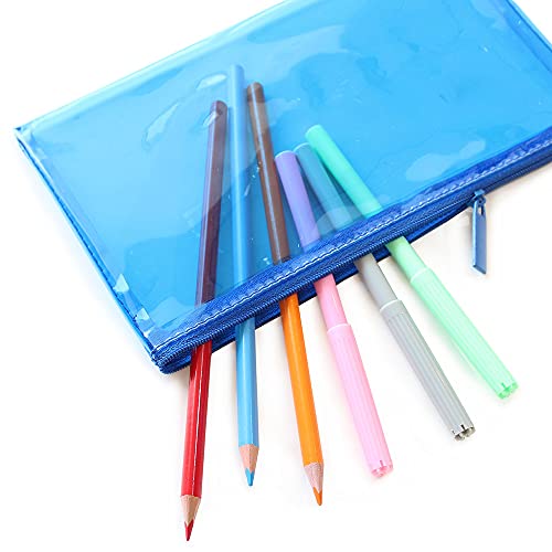 Fashion Stationery Pencil Cases for Boys Tinted Blue See Through Flat Pencil Case Pouch Girls Kids Children's Teenagers