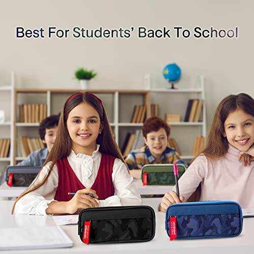 Cooyou Large Capacity Boys Pencil Case, 3 Compartments Pencil Case for Boys and Girls, Smooth Zipper Portable Pencil Pouch Gift, Grey