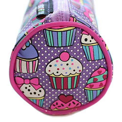 Fashion Stationery Pencil Cases Barrel Pencil Case Cupcake Dotty Purple Girls Kids Children's Back to School Pencil Case Pouch Christmas Stocking Fillers