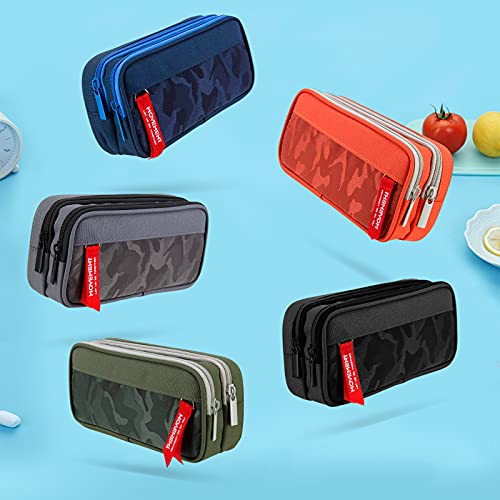 Large Pencil Case for Boys and Girls, TOYESS Lightweight Triple Pockets Pencil Cases with Big Compartments for School Stationary, Camouflage Blue（L）