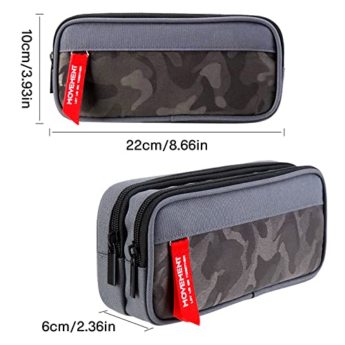 Cooyou Large Capacity Boys Pencil Case, 3 Compartments Pencil Case for Boys and Girls, Smooth Zipper Portable Pencil Pouch Gift, Grey