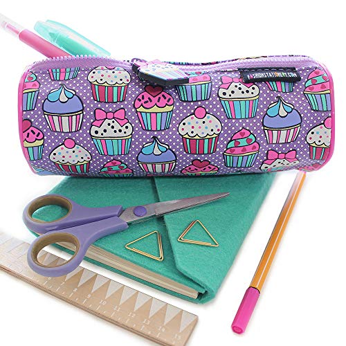 Fashion Stationery Pencil Cases Barrel Pencil Case Cupcake Dotty Purple Girls Kids Children's Back to School Pencil Case Pouch Christmas Stocking Fillers
