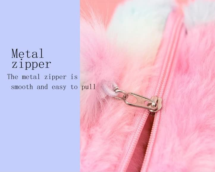 Plush Rainbow Pencil Case for Girls Pencil Pouch for Girls Fluffy Pencil Case Cute Rainbow Pencil Holder Soft Pencil Case Fluffy Pencil Bag Makeup Pouch Large Capacity School Supplies for Kids