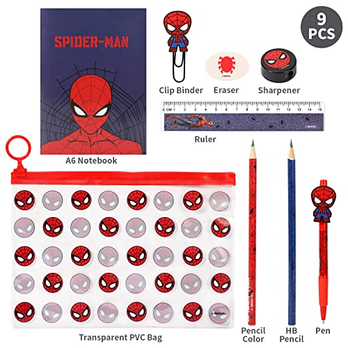 Spiderman 9pcs Transparent Filled Pencil Case Stationery Set Waterproof Boys Girls Kids Children School Travel Exam