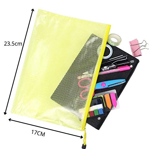 Crethink Large Clear Pencil Case Plastic Wallets,Clear File Bags Mesh Pencil Pouch (Yellow, Black, Blue, Green, Red, A5) (1 Pencil case, Random Color)