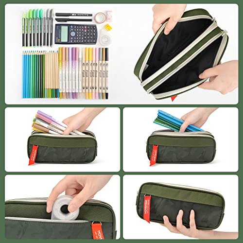 Cooyou Large Capacity Boys Pencil Case, 3 Compartments Pencil Case for Boys and Girls, Smooth Zipper Portable Pencil Pouch Gift, Grey