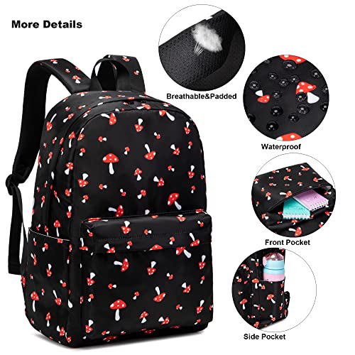 Kouxunt Mushroom Girls School Backpacks for Kids Teens, 3-in-1 School Bag Bookbags Set with Lunch Bag Pencil Case