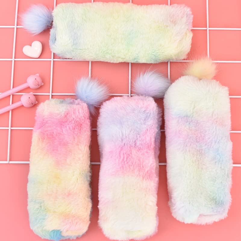 Plush Rainbow Pencil Case for Girls Pencil Pouch for Girls Fluffy Pencil Case Cute Rainbow Pencil Holder Soft Pencil Case Fluffy Pencil Bag Makeup Pouch Large Capacity School Supplies for Kids