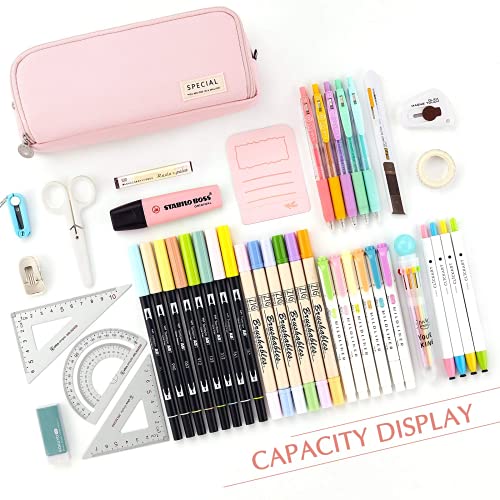 TOYESS Large Capacity Pencil Case for Girls and Boys, Pencil Case with 3 Compartments for Women, Aesthetic Pencil Bag for Kids and Students, Pink