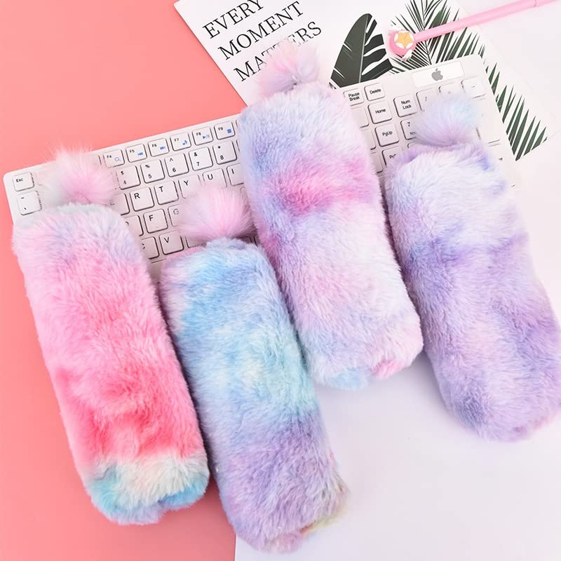 Plush Rainbow Pencil Case for Girls Pencil Pouch for Girls Fluffy Pencil Case Cute Rainbow Pencil Holder Soft Pencil Case Fluffy Pencil Bag Makeup Pouch Large Capacity School Supplies for Kids