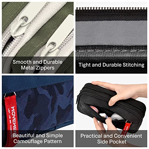 Cooyou Large Capacity Boys Pencil Case, 3 Compartments Pencil Case for Boys and Girls, Smooth Zipper Portable Pencil Pouch Gift, Grey