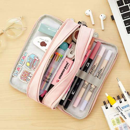 TOYESS Large Capacity Pencil Case for Girls and Boys, Pencil Case with 3 Compartments for Women, Aesthetic Pencil Bag for Kids and Students, Pink