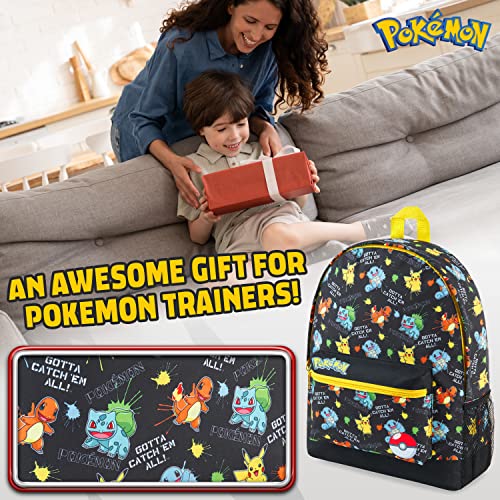 Pokemon Backpack Kids School Bag Boys Girls Teens Pikachu Eevee Pokeball (Black Aop)