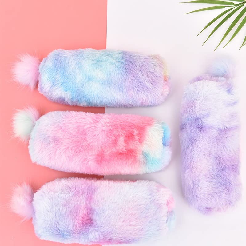 Plush Rainbow Pencil Case for Girls Pencil Pouch for Girls Fluffy Pencil Case Cute Rainbow Pencil Holder Soft Pencil Case Fluffy Pencil Bag Makeup Pouch Large Capacity School Supplies for Kids