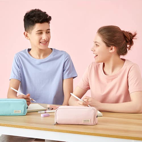 TOYESS Large Capacity Pencil Case for Girls and Boys, Pencil Case with 3 Compartments for Women, Aesthetic Pencil Bag for Kids and Students, Pink