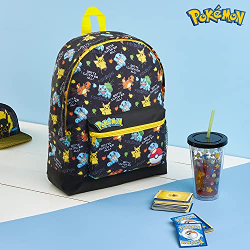 Pokemon Backpack Kids School Bag Boys Girls Teens Pikachu Eevee Pokeball (Black Aop)