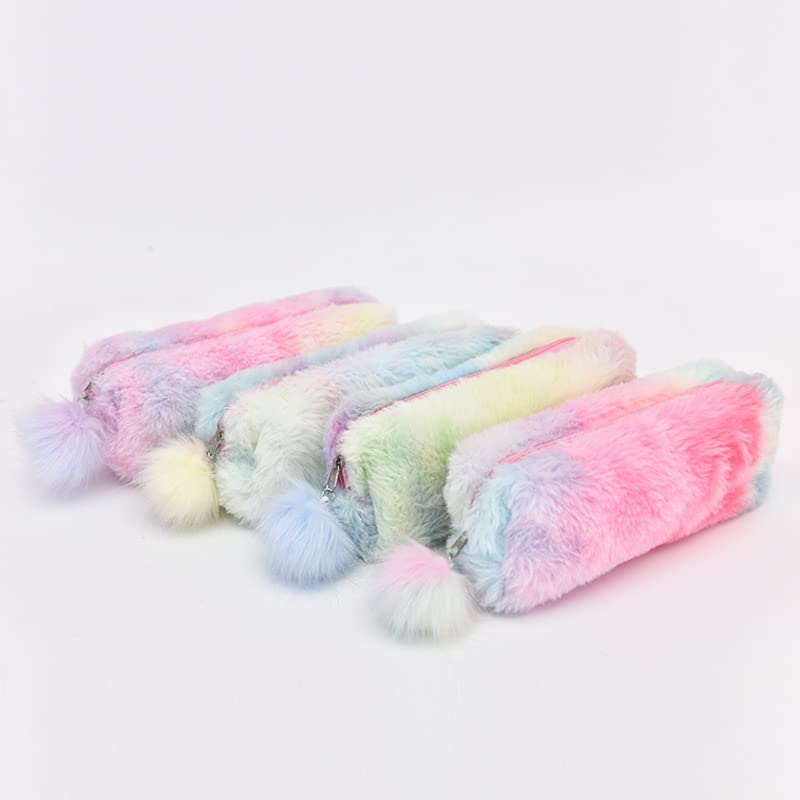 Plush Rainbow Pencil Case for Girls Pencil Pouch for Girls Fluffy Pencil Case Cute Rainbow Pencil Holder Soft Pencil Case Fluffy Pencil Bag Makeup Pouch Large Capacity School Supplies for Kids