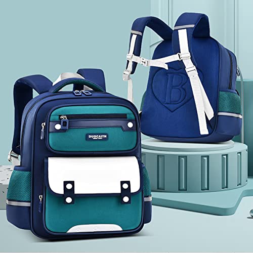 KEBEIXUAN Kids Backpacks Boys Stylish Children Backpack Reflective Schoolbag for Primary School Boys 7-12 Years Old(Blue-Green)