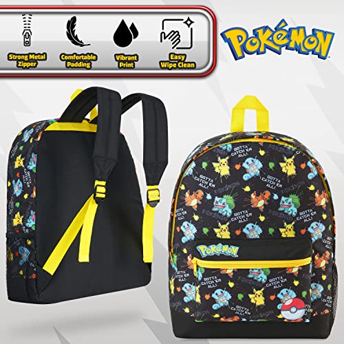 Pokemon Backpack Kids School Bag Boys Girls Teens Pikachu Eevee Pokeball (Black Aop)