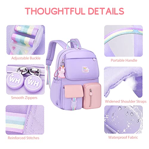 SONARIN Girls Backpack Primary School Bag,Waterproof Lightweight Large Capacity Children Backpack Kids Backpack Elementary School Backpack Girls Schoolbag Book Bag for Students(Purple)