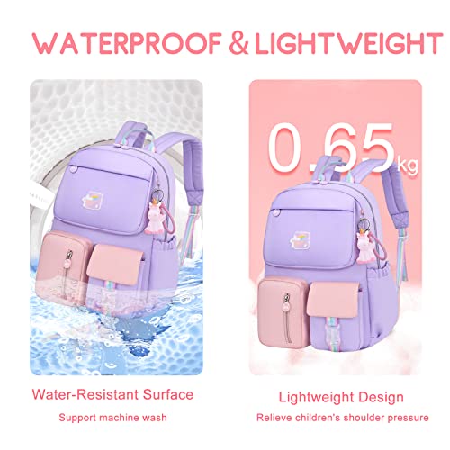 SONARIN Girls Backpack Primary School Bag,Waterproof Lightweight Large Capacity Children Backpack Kids Backpack Elementary School Backpack Girls Schoolbag Book Bag for Students(Purple)