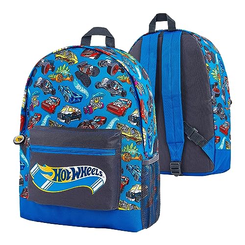 Hot Wheels School Bag, Official Kids Backpack With Cars Print, Large Blue Rucksack For School Sports Travel, Back To School Supplies For Children, Gifts For Boys Girls Teenagers