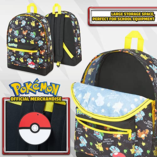 Pokemon Backpack Kids School Bag Boys Girls Teens Pikachu Eevee Pokeball (Black Aop)