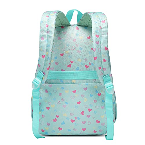 Caran·Y Girls School Backpack, Casual Daypack,Light Preschool Children's School Bag Travel Backpack High Capacity Backpack for Girls Kids Schoolbag (Green Heart)