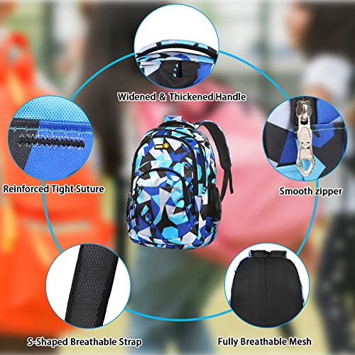 Yordawn Backpack School Bag for Girls Boys Waterproof Backpacks Large Capacity Kids Back Pack with Bottle Pockets Front Pocket Lightweight School Bags for Children Students (Blue + Black)