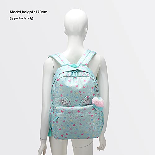 Caran·Y Girls School Backpack, Casual Daypack,Light Preschool Children's School Bag Travel Backpack High Capacity Backpack for Girls Kids Schoolbag (Green Heart)
