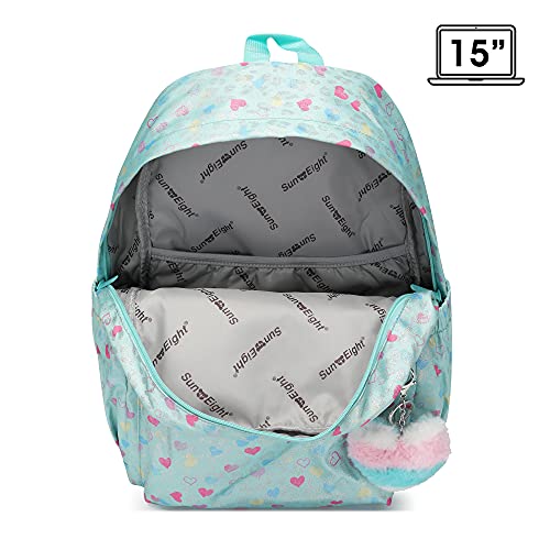 Caran·Y Girls School Backpack, Casual Daypack,Light Preschool Children's School Bag Travel Backpack High Capacity Backpack for Girls Kids Schoolbag (Green Heart)
