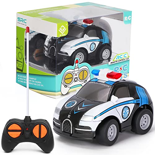 Thedttoy Kids Remote Control Cars Age 2-7, Mini RC Police Car Girls Boys Toddlers Cartoon Toy Cars for Kids Age 2+, Xmas Birthday Present for 2 3 4 5 6 Year Old Baby Girl Boy (White)