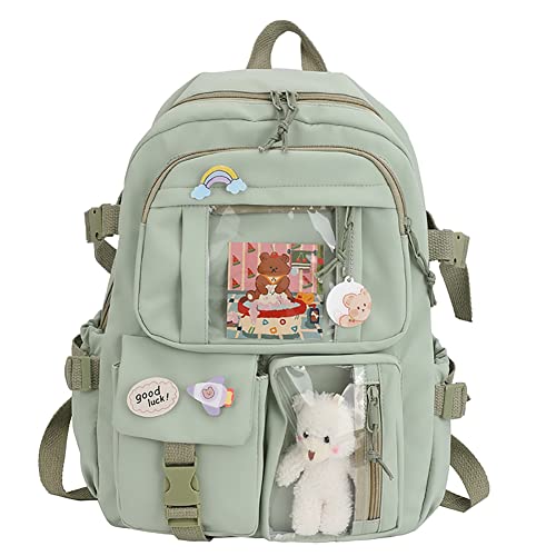 XIANXIAN Kawaii Backpack with Pendant, Large Capacity Cute Bear Accessories Backpack for School Multi Pocket Rucksack for Teen Girls Cute Kawaii School Backpacks