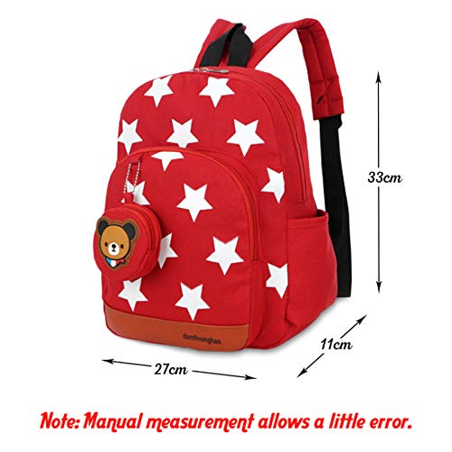 LassZone Cute Toddler Backpack Kindergarten Kids Schoolbag Cartoon Preschool Bag with Adjustable Padded Back Straps for 1-6 Years (Red Star)