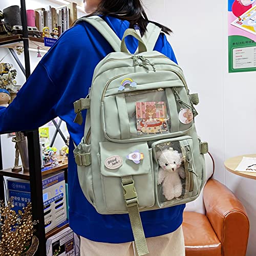 XIANXIAN Kawaii Backpack with Pendant, Large Capacity Cute Bear Accessories Backpack for School Multi Pocket Rucksack for Teen Girls Cute Kawaii School Backpacks