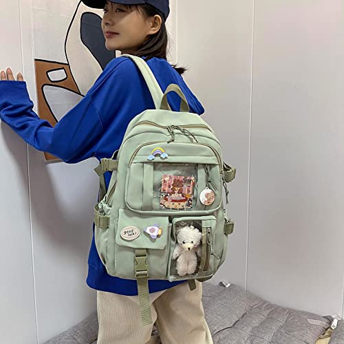 XIANXIAN Kawaii Backpack with Pendant, Large Capacity Cute Bear Accessories Backpack for School Multi Pocket Rucksack for Teen Girls Cute Kawaii School Backpacks
