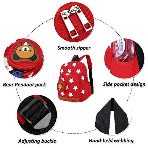 LassZone Cute Toddler Backpack Kindergarten Kids Schoolbag Cartoon Preschool Bag with Adjustable Padded Back Straps for 1-6 Years (Red Star)