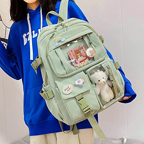 XIANXIAN Kawaii Backpack with Pendant, Large Capacity Cute Bear Accessories Backpack for School Multi Pocket Rucksack for Teen Girls Cute Kawaii School Backpacks