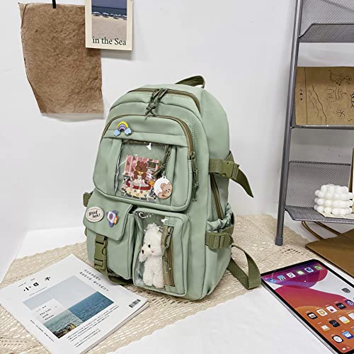 XIANXIAN Kawaii Backpack with Pendant, Large Capacity Cute Bear Accessories Backpack for School Multi Pocket Rucksack for Teen Girls Cute Kawaii School Backpacks