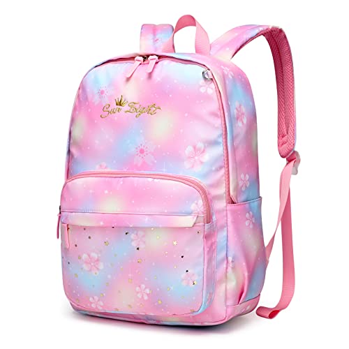 Caran·Y School Bags for Girls Casual Daypack Women Backpack Large Capacity Unisex Student Backpacks Waterproof and Wear-resistant Fabric Backpack for School (Pink Flowers)