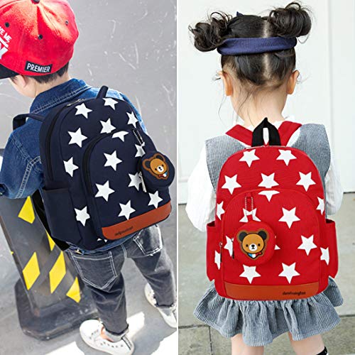 LassZone Cute Toddler Backpack Kindergarten Kids Schoolbag Cartoon Preschool Bag with Adjustable Padded Back Straps for 1-6 Years (Red Star)