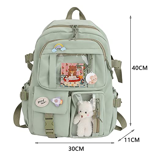 XIANXIAN Kawaii Backpack with Pendant, Large Capacity Cute Bear Accessories Backpack for School Multi Pocket Rucksack for Teen Girls Cute Kawaii School Backpacks