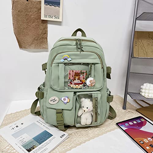 XIANXIAN Kawaii Backpack with Pendant, Large Capacity Cute Bear Accessories Backpack for School Multi Pocket Rucksack for Teen Girls Cute Kawaii School Backpacks