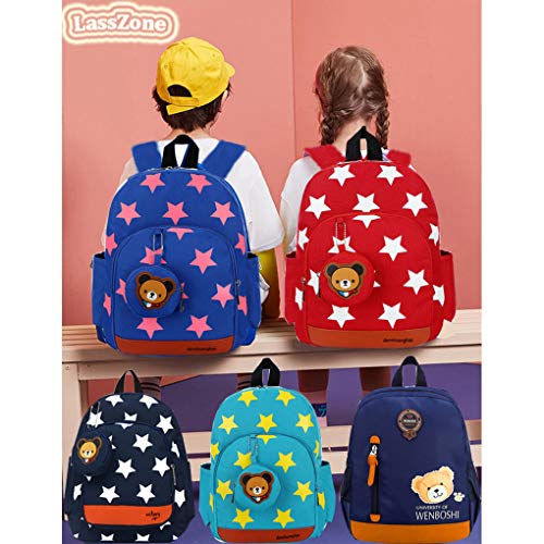 LassZone Cute Toddler Backpack Kindergarten Kids Schoolbag Cartoon Preschool Bag with Adjustable Padded Back Straps for 1-6 Years (Red Star)