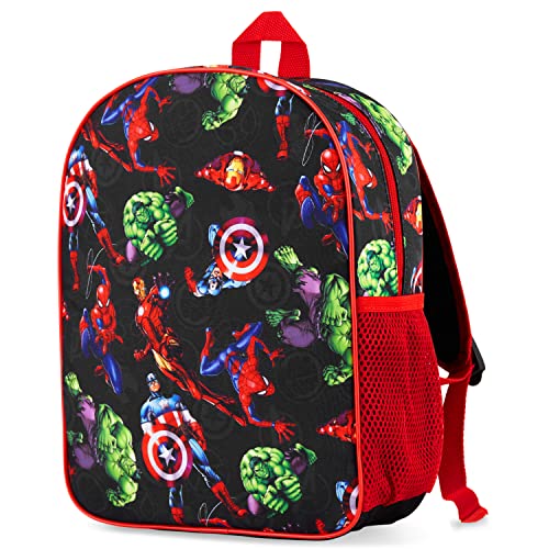 Marvel Spiderman Backpack for Boys Avengers Captain America Iron Man Kids and Toddler Backpack Nursery Pre School Bags for Boys Travel Holiday Avengers Gifts (Black Aop Avengers)
