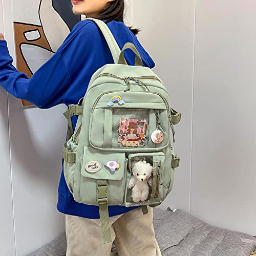 XIANXIAN Kawaii Backpack with Pendant, Large Capacity Cute Bear Accessories Backpack for School Multi Pocket Rucksack for Teen Girls Cute Kawaii School Backpacks