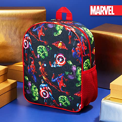 Marvel Spiderman Backpack for Boys Avengers Captain America Iron Man Kids and Toddler Backpack Nursery Pre School Bags for Boys Travel Holiday Avengers Gifts (Black Aop Avengers)