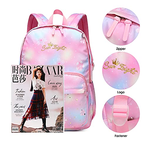 Caran·Y School Bags for Girls Casual Daypack Women Backpack Large Capacity Unisex Student Backpacks Waterproof and Wear-resistant Fabric Backpack for School (Pink Flowers)