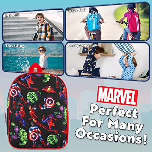 Marvel Spiderman Backpack for Boys Avengers Captain America Iron Man Kids and Toddler Backpack Nursery Pre School Bags for Boys Travel Holiday Avengers Gifts (Black Aop Avengers)